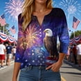 thumbnail image 2 of vigerkar 4th of July Shirts for Women Henley V Neck Button 3/4 Sleeve Tops Independence Day American Flag Patriotic T Shirts (Dark Blue, L), 2 of 8