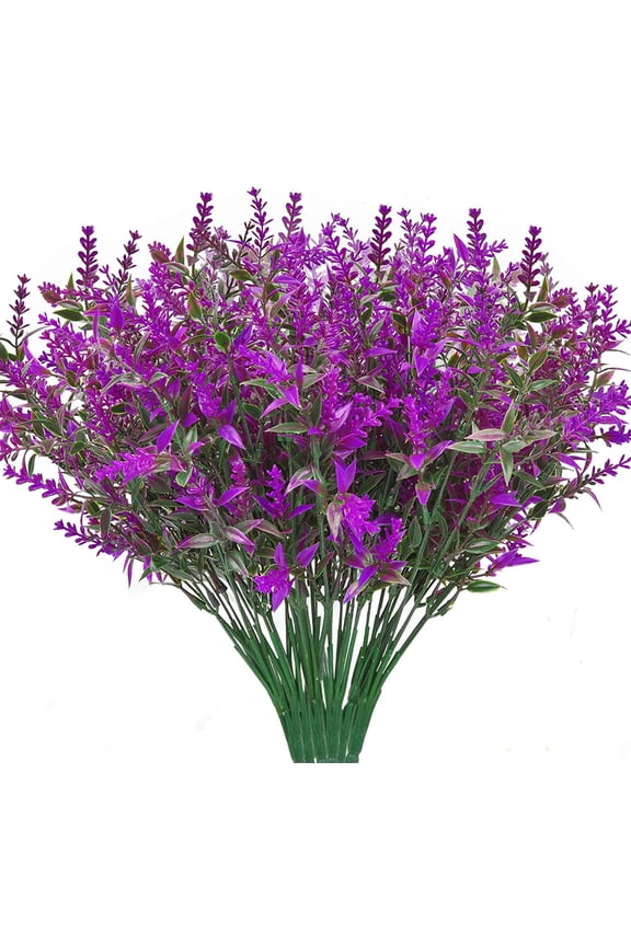 LOVE DOCK 10 Bundles Artificial Lavender Flowers Bouquet Fake Shrubs for Garden Home Porch Decor (Purple)