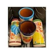 4 Large 7" Mexican Water, Tea, Coffee Jar Mugs Jarritos Vasos Mexicanos Hand Painted Tazas de Barro Micnocana Ponchero Hot Chocolate Botellon Fruit Punch Traditional Clay Party Dish Made in Mexico