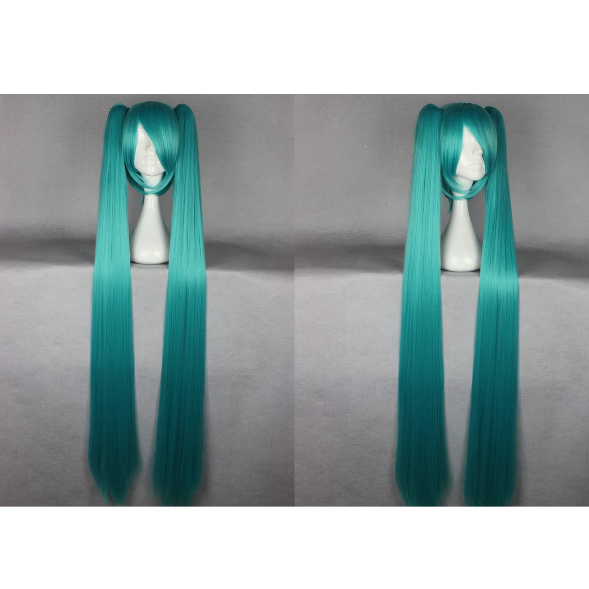 Unique Bargains Human Hair Wigs for Women 51" Wigs Long Hair with Wig Cap Deep Blue Gradient Green