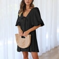 thumbnail image 4 of Gspmoly Robes d'Été pour Femmes, Robe Décontractée pour Femmes à la Mode, Couleur Unie, Manches Bouffantes, Manches Courtes, Col en V, Robes de Travail pour Femmes Économies, 4 of 8