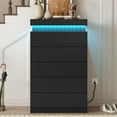 thumbnail image 2 of 5 Drawers Dresser, Modern Floating Dressers with LED Light and Power Outlet, Chest of Drawer for Living Room, Hallway, Entryway, Black, 2 of 7