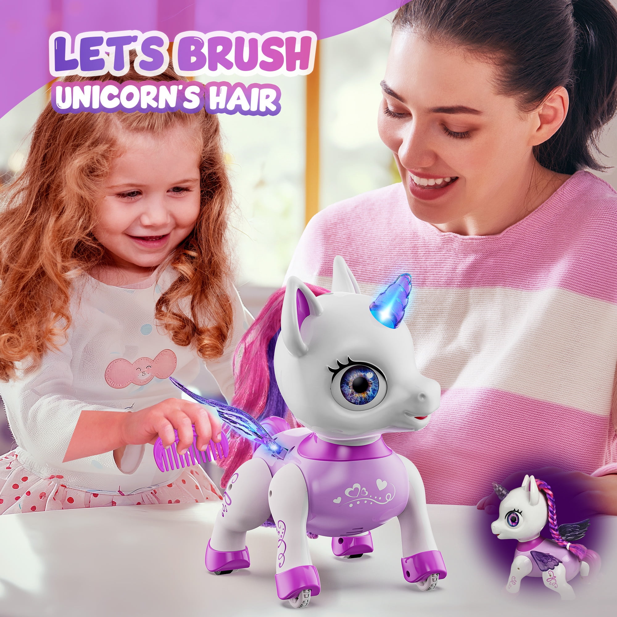 Freecat Girls Unicorn Toy, Kids Robot Pets, Remote Control Robot Toy for 3 4 5 6+ Years Old, Christmas Birthday Gift for 2-4 5-8 Years, STEM Toy Program Treats, Dancing Robot Unicorn Kids Toy Purple.