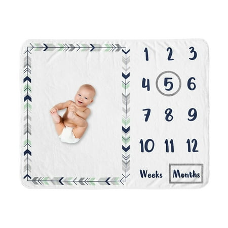 UPC: 0846480086789 | Mod Arrow Grey Navy and Mint Milestone Baby Blanket by Sweet Jojo Designs