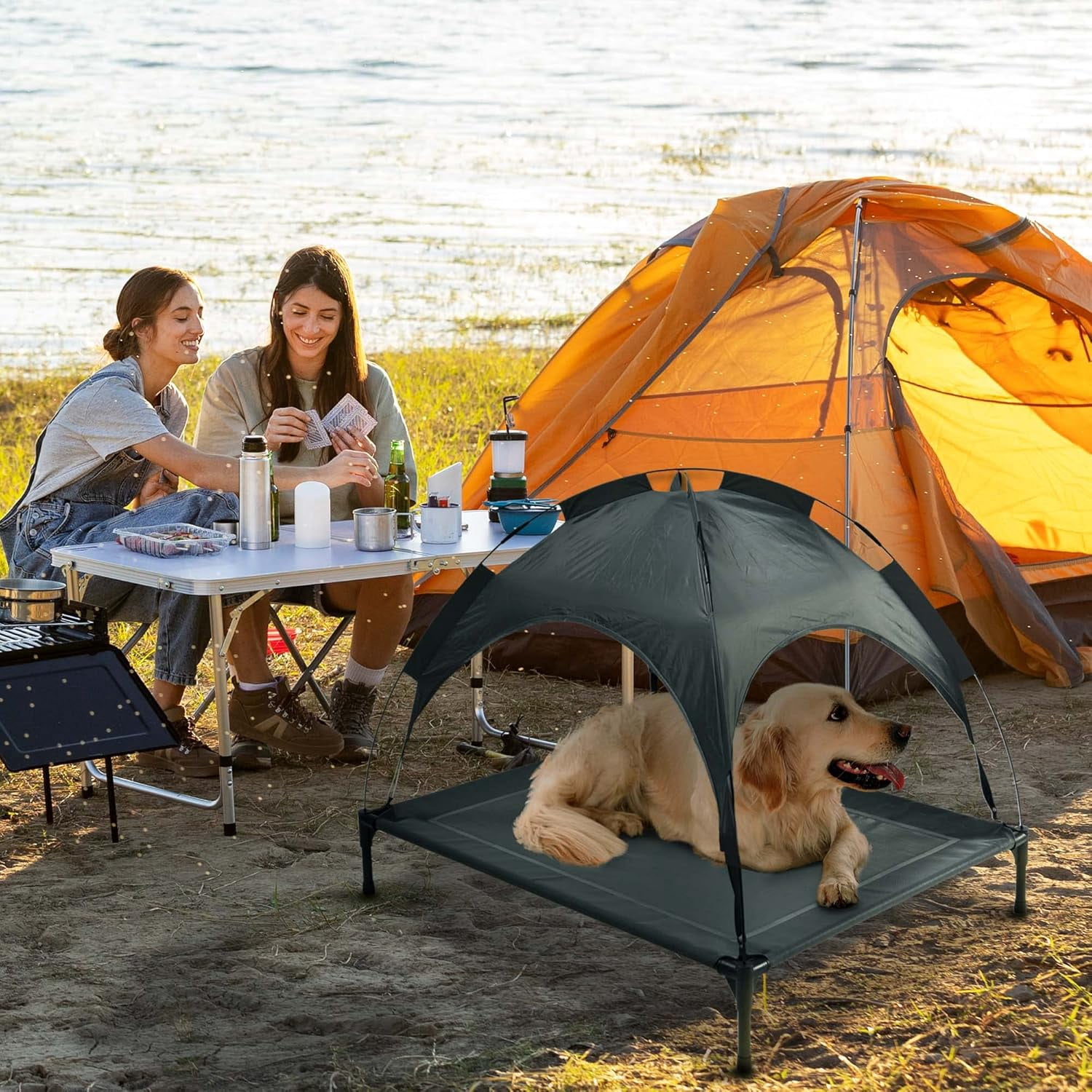 Go Gear Elevated Dog Cot with Removable Canopy, Gray