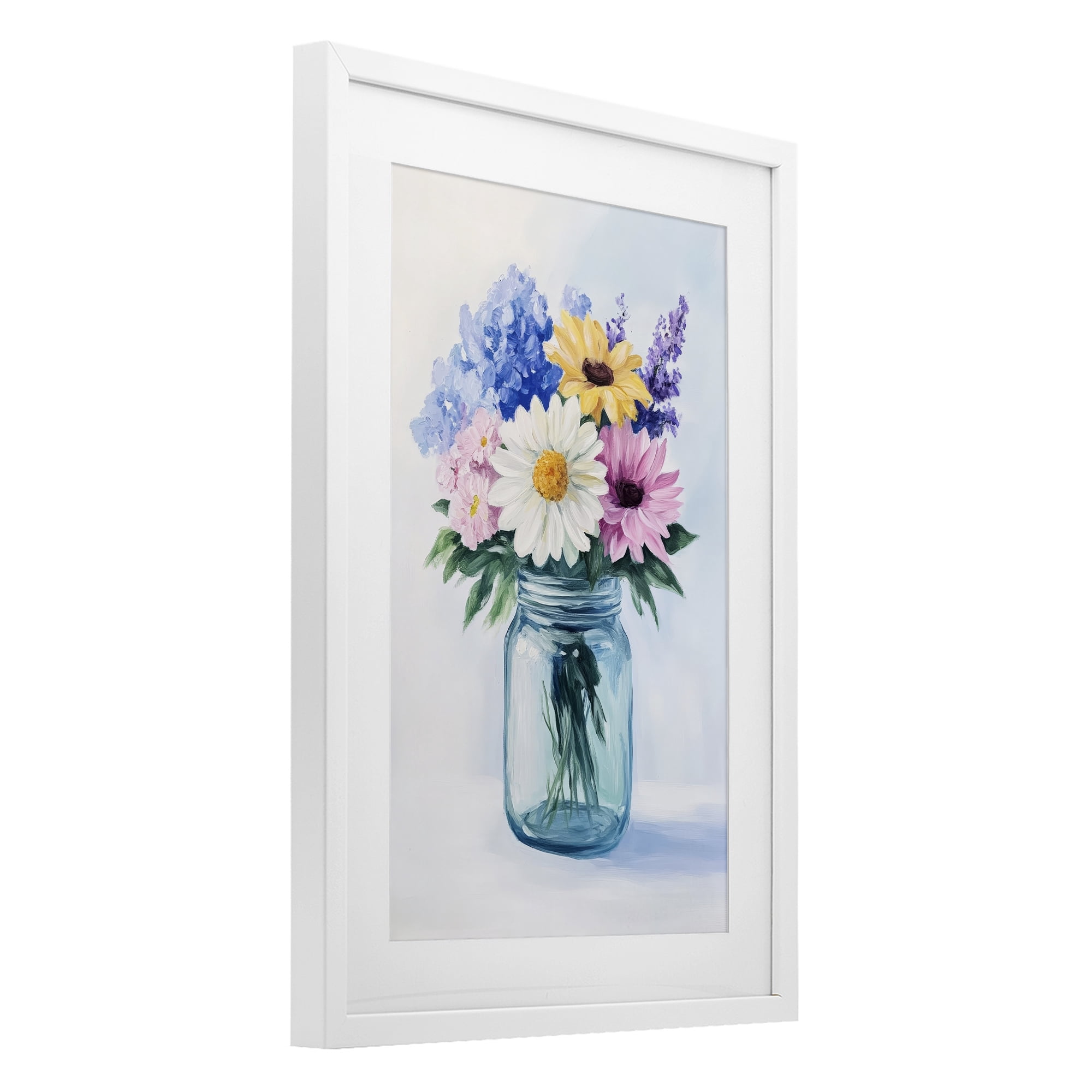 Stupell Industries Country Jar Wildflower Bouquet White Framed Print Under Glass, design by Petal Prints Design