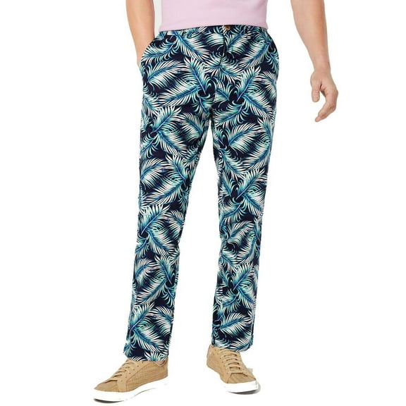 Club Room Men’s Regular-Fit Stretch Palm-Print Pants, Navy, 34X30