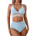 thumbnail image 2 of Women's Bikini Set Solid Color Two Piece Swimsuit with Removable Bra Pads No Underwire for Beach Swimming Vacation,Sky Blue,M, 2 of 7