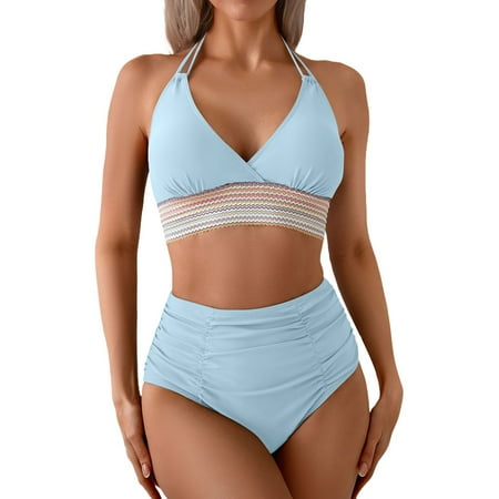 Divhosrg High Waisted Bathing Suit for Women  Bikini Sets for Women Cheeky Bottoms  Bathing Suit Cover Up for Women  Women s Swimwear Cover Ups  Sky Blue Swimsuits for Women 2 Piece S