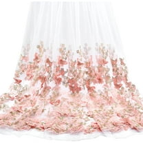 3 Yards Pink 3D Butterfly Flower Embroidered Tulle Lace Fabric 68.5inch Wide Polyester Floral Butterfly Embroidery Pattern Fabric for Wedding Dresses DIY Costumes & Home Decor