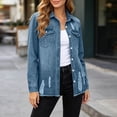 thumbnail image 6 of Women's Loose Fit Long Sleeve Button Lapel Pocket Cowboy Tops Solid Color Blouse Comfy Casual Daily Wear Weekend Outfits | CSEONE,Blue XL, 6 of 7