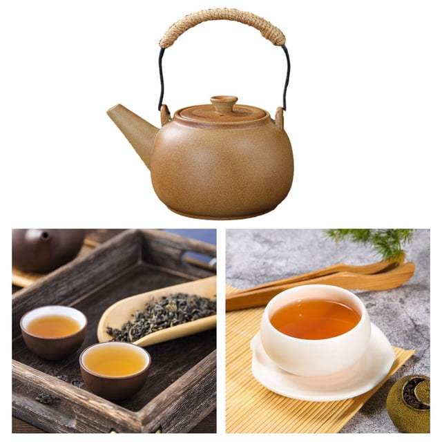 Tetera de cerámica, tetera de hojas sueltas florecientes, dispensador de té, Infusor de té con filtro de té para Camping, Hotel, casa de té mango con cuerda Macarena Tetera