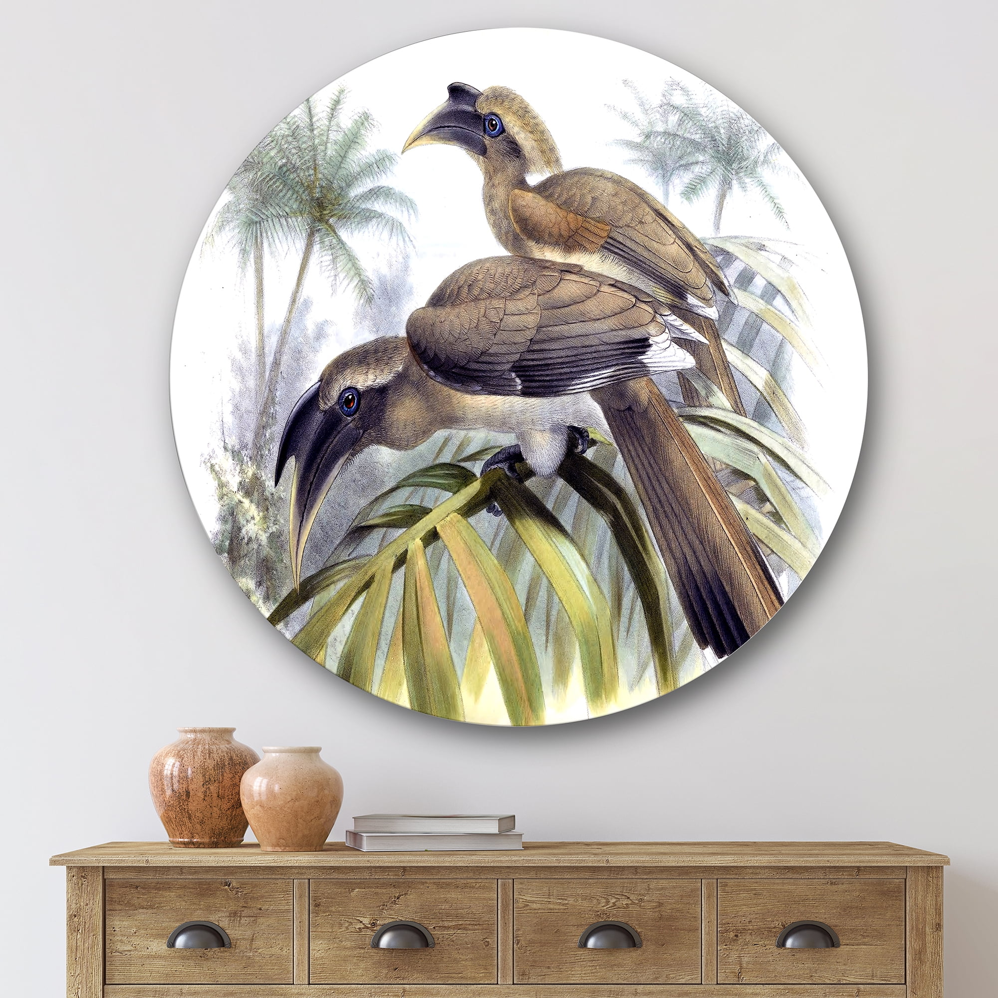 Designart 'Ancient Australian Birds XIV' Traditional Circle Metal Wall Art 36x36 - Disc of 36