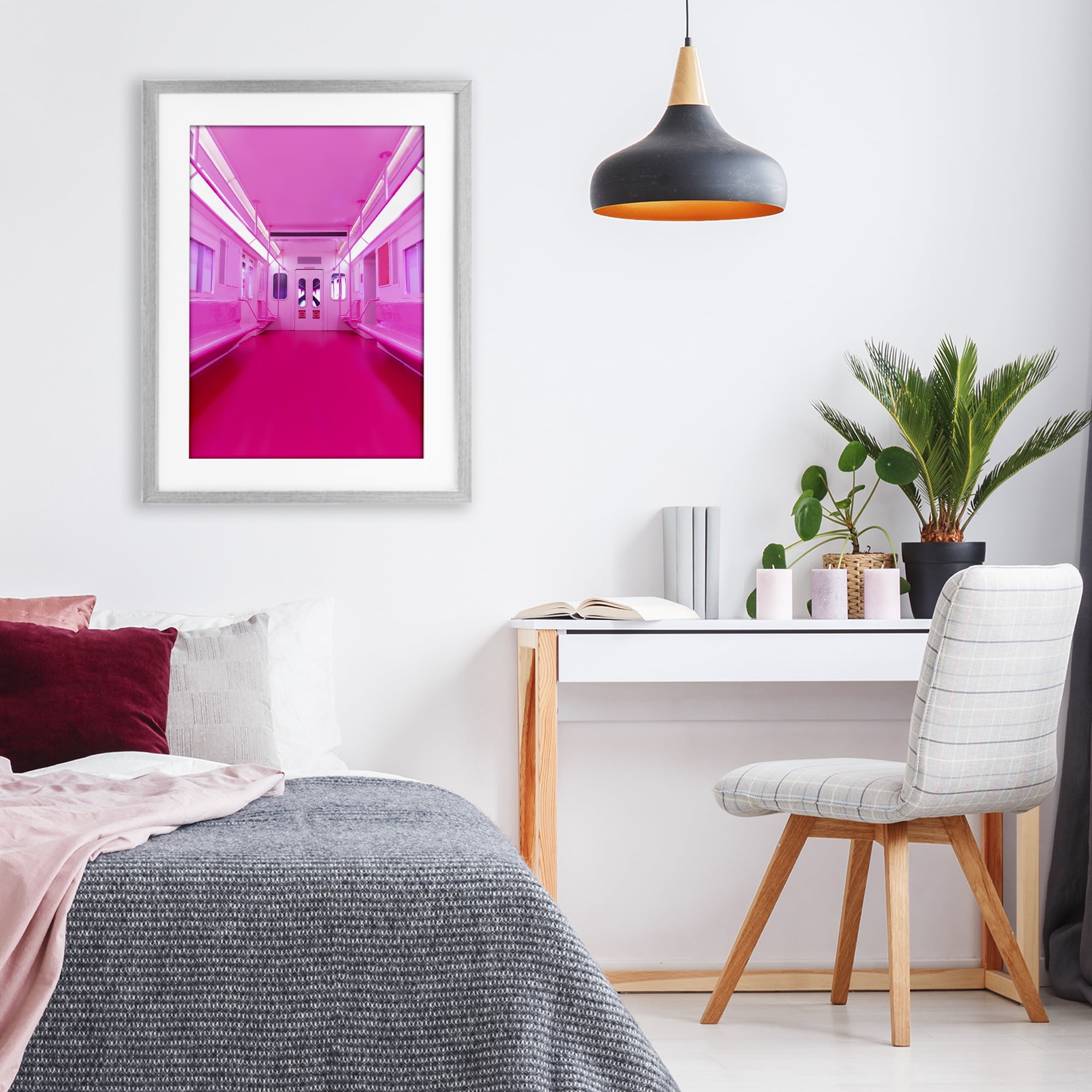 Futuristic Pink Tone Subway Gray Framed Print Under Glass, design by LISH Creative