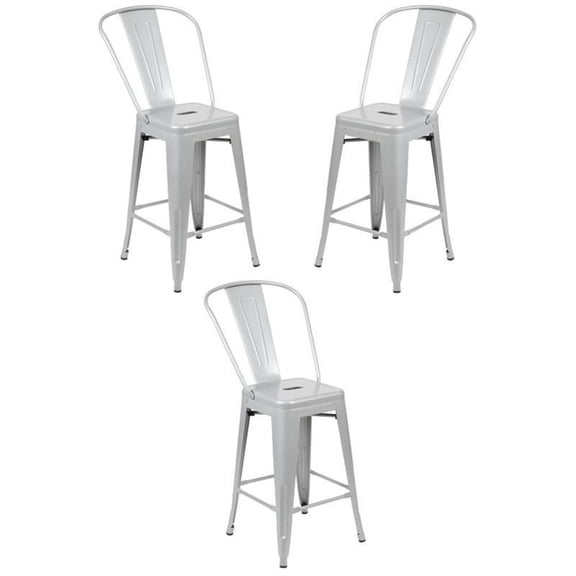 Home Square 24" Metal Counter Stool in Silver Finish - Set of 3