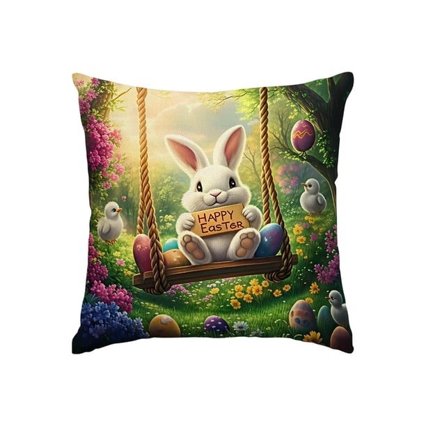 Cubiertas de Almohada Al Aire Libre Conejos de Primavera Huevo de Pascua Floral Sofá Cubierta de Cojín Decorativo Funda de Almohada Decorativa de Vacaciones 45x45cm/17.72x17.72In Cubiertas de Almohada