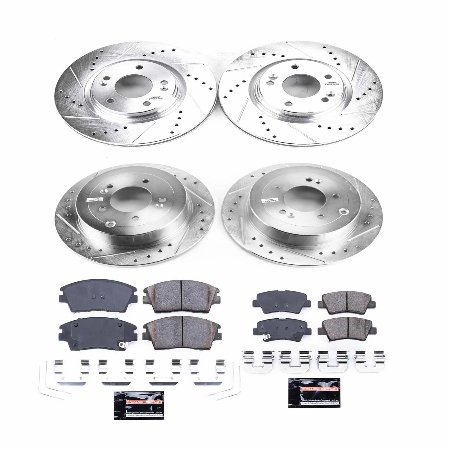 PowerStop Front and Rear Z23 Evolution Sport Carbon-Fiber Ceramic Brake Pad and Drilled & Slotted Rotor Kit Fits: HYUNDAI KIA Select Models K7581
