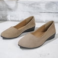 thumbnail image 3 of Khaki Womens Bow Wedge Shoes Low Cut Slip On Casual Wear Soft Flock Material Earth Tone Size 7, 3 of 9