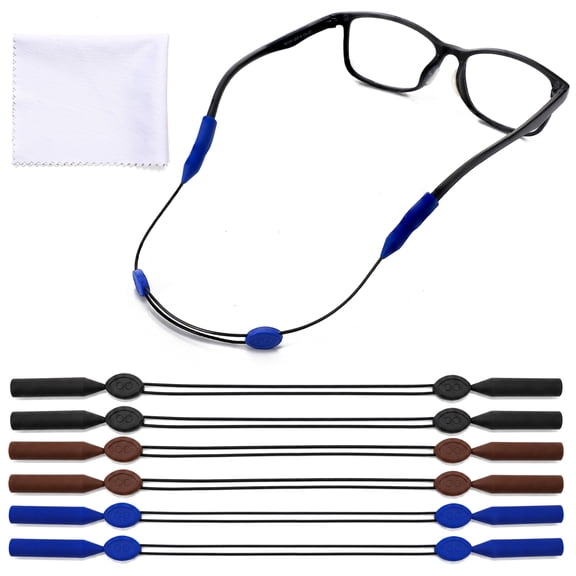 Abaima 6 Pcs Eye Glasses Holder Strap, No Tail Adjustable Sunglasses Straps Cords with Eyeglass Cloth for Men Women , Eyeglasses Holders Around Neck, Eyewear String Lanyard Retainer