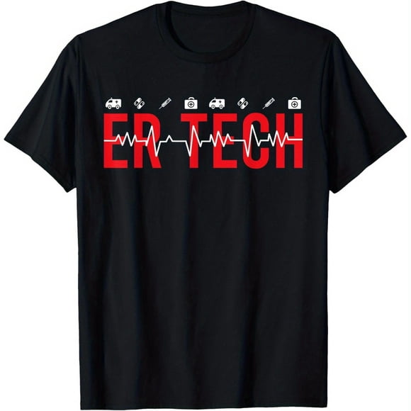 T-Shirt d'Infirmière ER Tech - Uniforme de Technicien d'Urgence, Haut de Sarrau Unisexe Coupe Ample 100 % Coton avec Imprimé ER Tech, S-TTTG pour Infirmière ER Technologist (Lavable à la Machine)