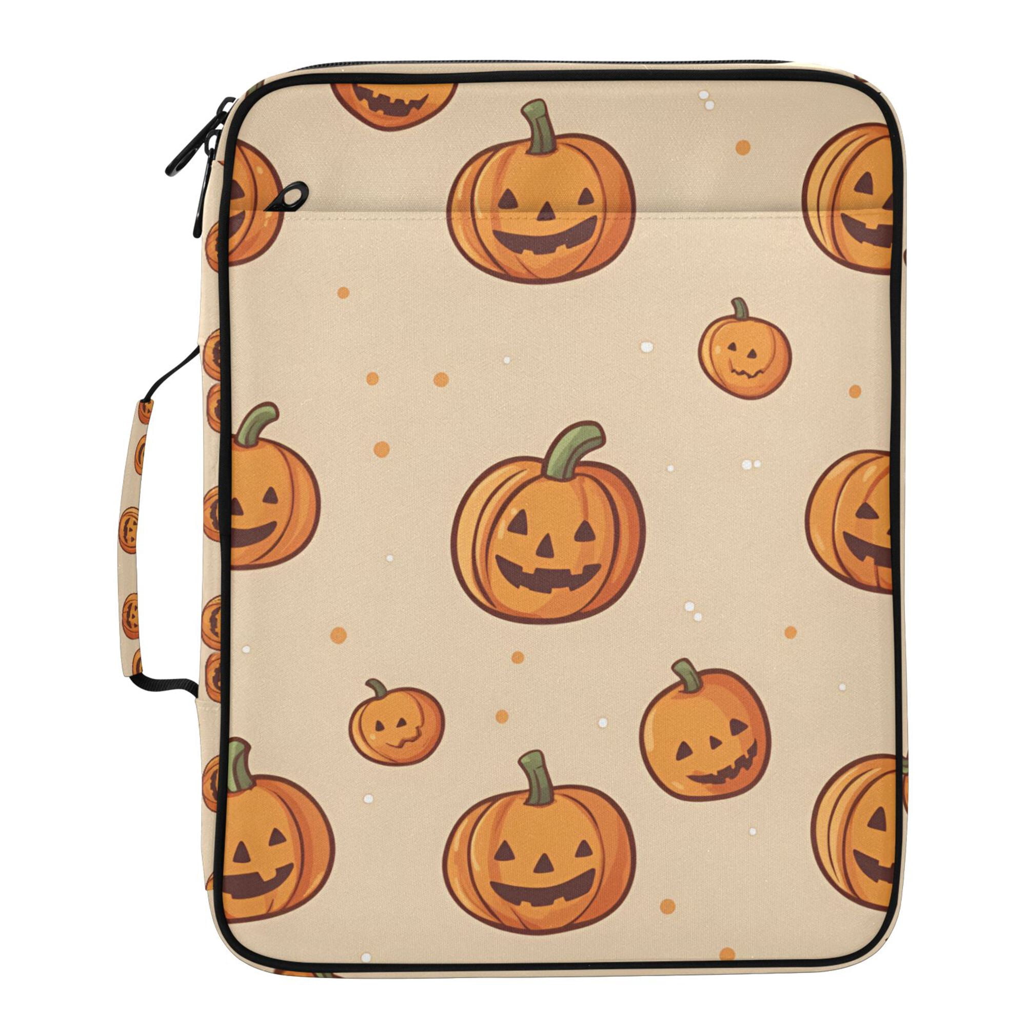 FORMRS Accordion File Folder A4 Size 7-Pocket Expanding Document Organizer Bag with 3 Ring Binder, Halloween Pumpkins Pattern