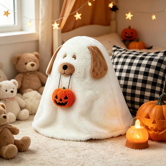 Halloween Ghost Dog Halloween Decorative Throw Pillow 2026,Spooky Halloween Cushion Decor, Soft Plush Decorative Pillow for Sofa,Couch,Living Room Indoor Harvest Home Ornament