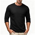 thumbnail image 2 of Smsaxvxz Men's 3/4 Sleeve Shirts Lightweight Crew Neck Pocket T-shirts Moisture Wicking Soft Comfort Casual Fall Tops Black 3XL, 2 of 7