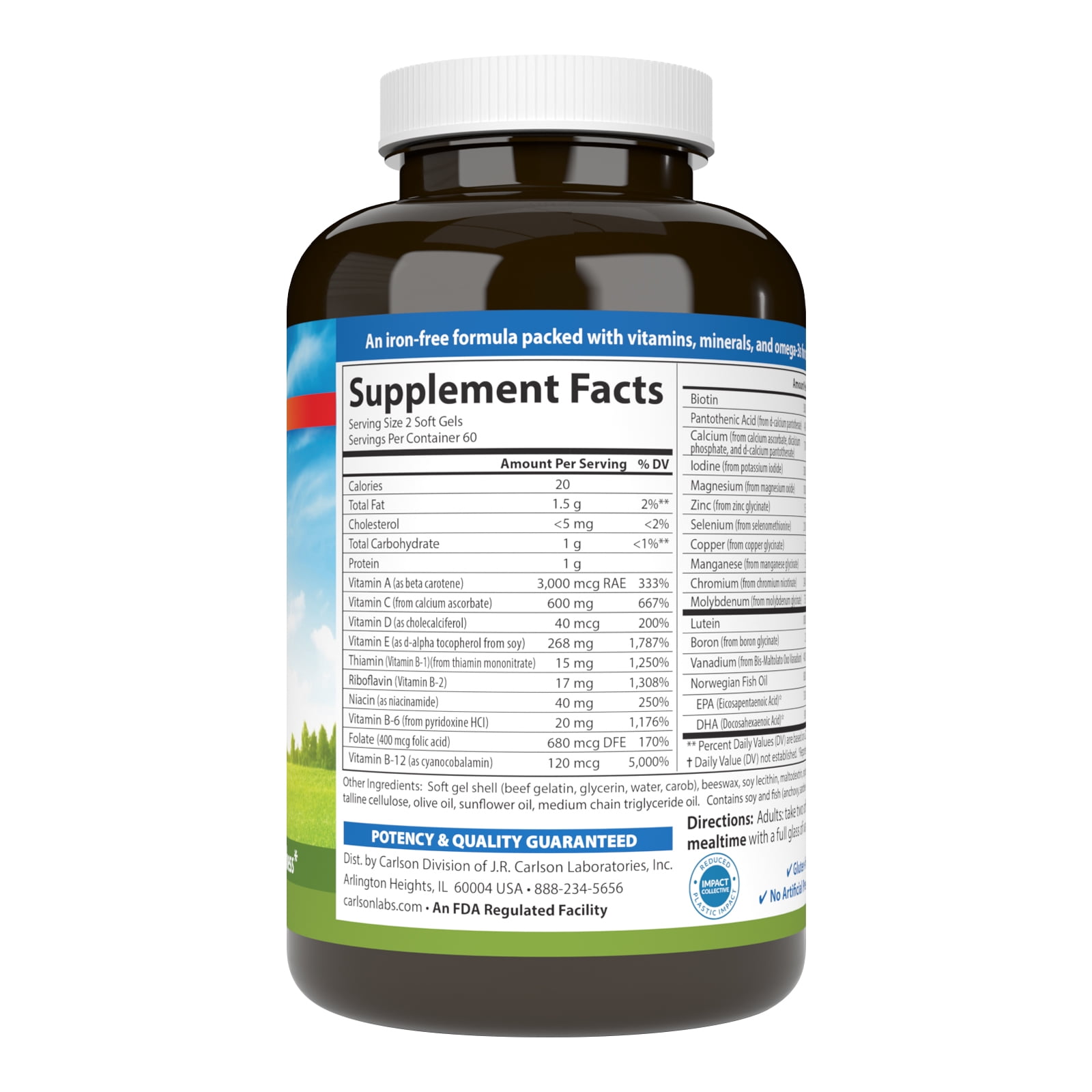 Carlson Labs - Super 2 Daily Multiple Formula With Fish Oil & Lutein Iron-Free - 120 Softgels