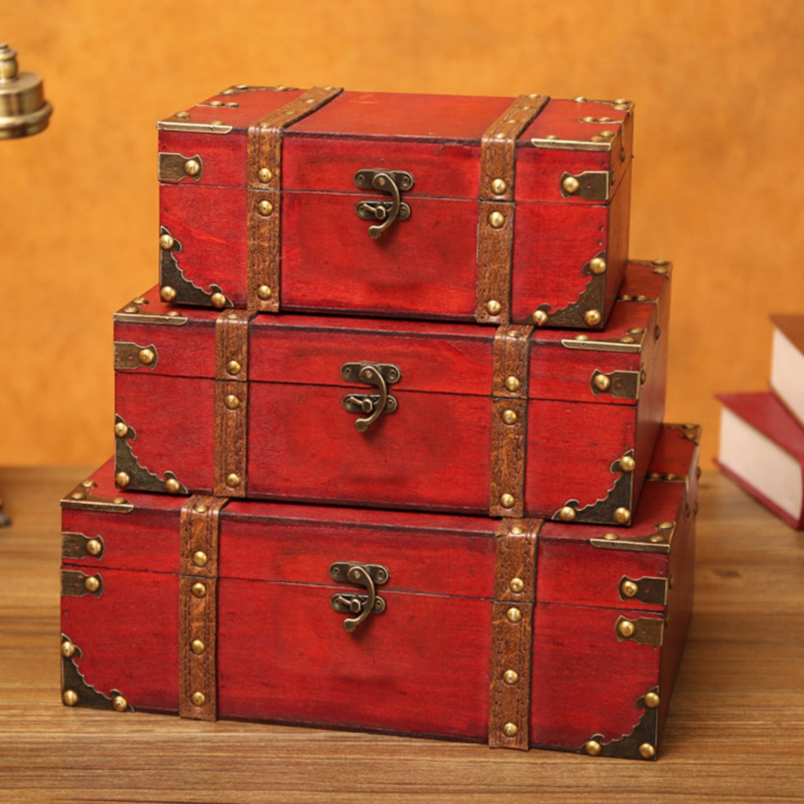 Multipurpose Wooden Storage Box with Retro Hardware for Organizing Cards Photos Jewelry and Collectibles