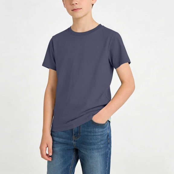 Boys Basic T-Shirt Short Sleeve Round Neck Plain Tee Regular Fit Soft Jersey Knit Top Back to School Sports Daily Casualwear Outfits for Teen