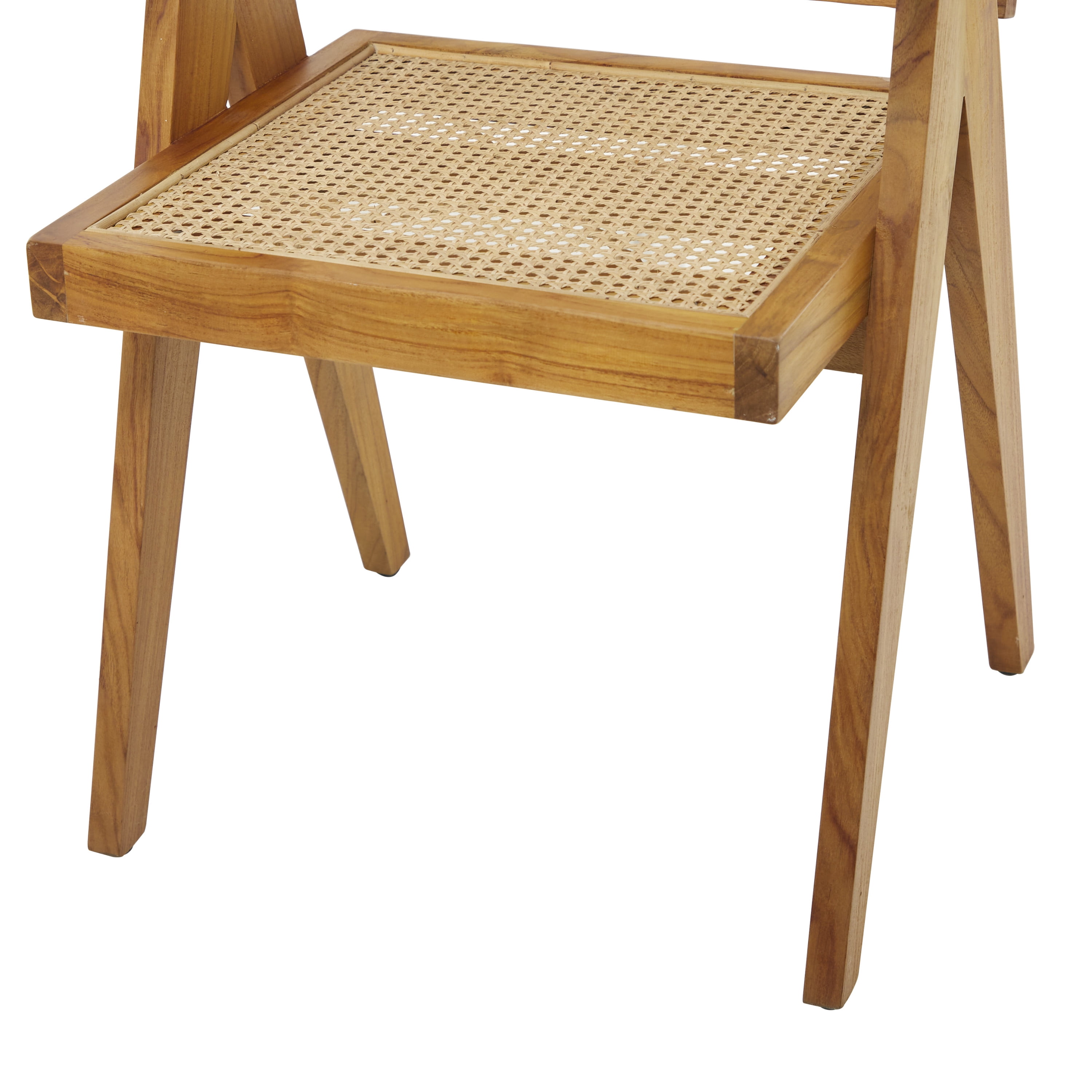 DecMode Teak Wood Woven Lounge Chair with Armrests, Brown