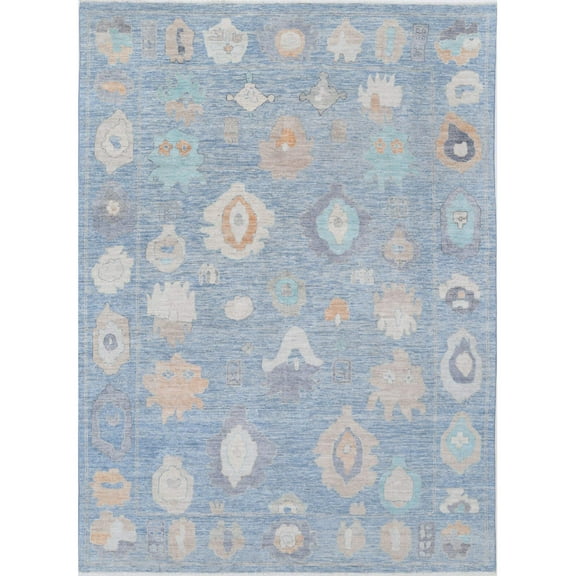 Hand Knotted Oushak Wool Rug - 9'0'' x 11'11''