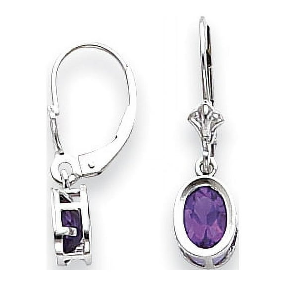 Primal Gold 14 Karat White Gold 7x5mm Oval Amethyst Leverback Earrings
