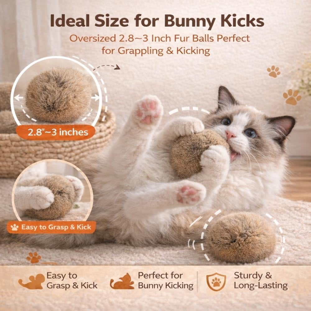 Cat Toy Balls, Ultra-Soft Fluffy Furry Pom Poms, Washable Quiet Kitten Toys for Chasing, Batting and Catching, Safe Interactive Pet Toys for All Cats