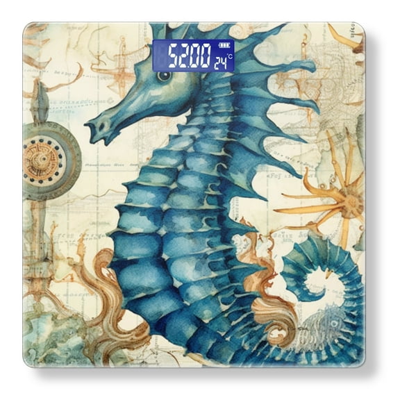 High Precision Body Weight Scale Smart Bathroom Scales with Large LCD Display(400lbs),Decorative for Bedroom-Blue Seahorse With Long Necks
