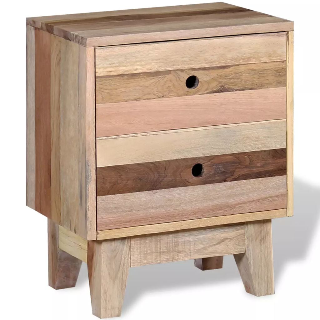 Solid Reclaimed Wood Bedside Cabinet, Bedroom Telephone Nightstand Chest with 2 Drawer