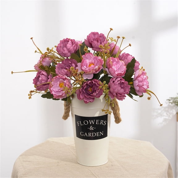 Artificial Peony Bouquet, 1-Piece Pack, Plastic Grouped Floral Arrangement for Home Decor, Hot Pink