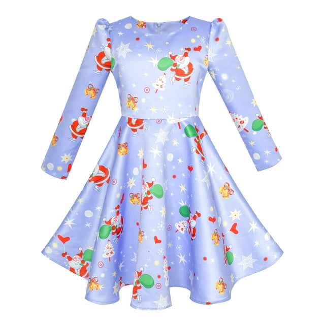 Girls Dress Blue Christmas Santa Xmas Tree New Year Gift 6 Years
