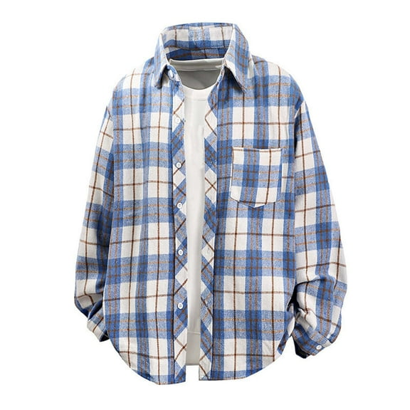 AnuYalue Flannel Shirts for Men Lightweight Button Down Plaid T-Shirt Casual Lapel Workout Shirt Fashion Loose Fit Tops