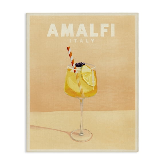 Stupell Industries Amalfi Italy with Cocktail Food & Beverage Painting Wrapped Canvas Art Print Wall Art, 16 x 20