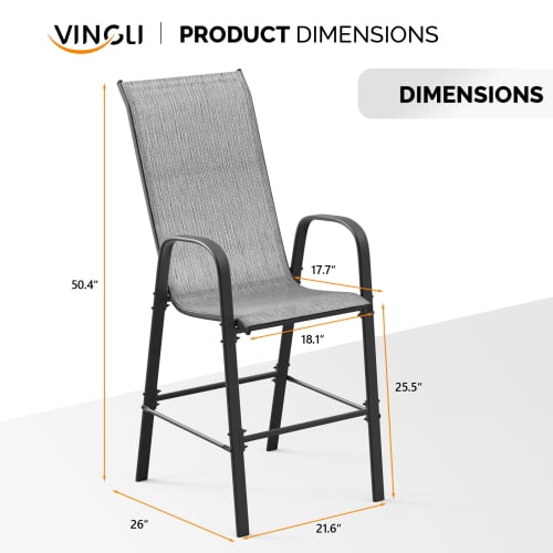 Ktaxon 2Pcs High Patio Outdoor Dining Chairs, Textilene Stackable Armrest Chairs Space Saving for Backyard Porch Garden - Silver Gray