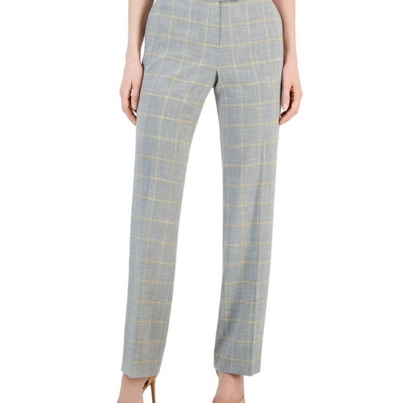 Kasper Womens Stretch Crepe Plaid Dress Pants, Grey, 10