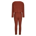 thumbnail image 6 of IROINNID Sweater Set for Women Two Pieces Cold Shoulder Sweater with High Waist Pants Casual Knitted Home Sets,Burgundy, 6 of 6