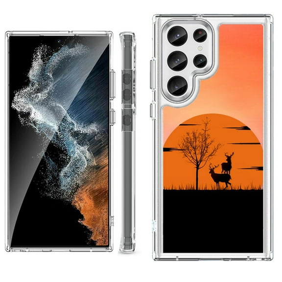 Shockproof Bumper Phone Case for Samsung Galaxy S23 Ultra 5G, by OneToughShield ® - Sunset Deer