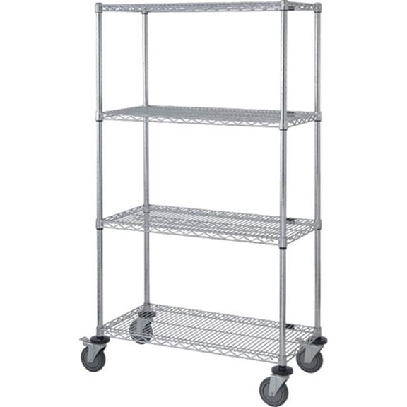 Quantum Storage Systems M2460C46 Wire Wheels Shelves Chrome 4 Shelves 69" H x 60" W x 24" D with 4 Shelves Casters Black