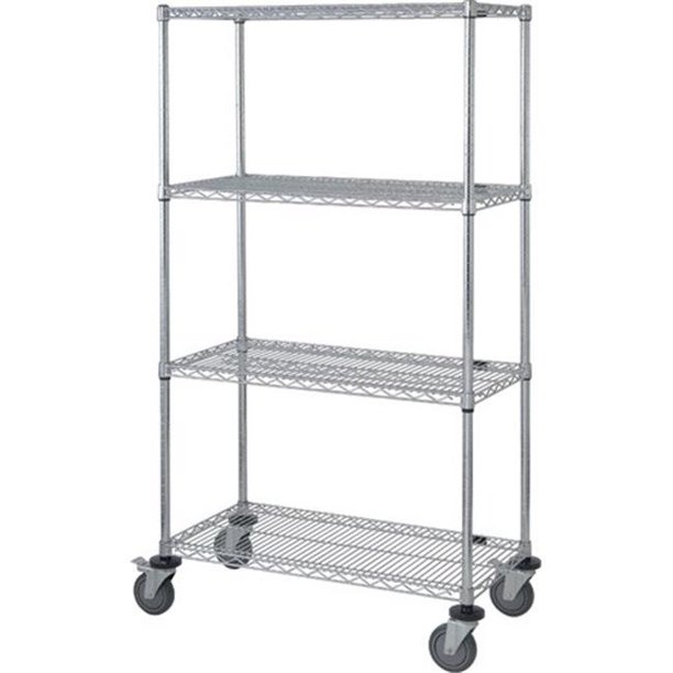 Chrome Wire Shelving 4Shelf Stem Caster Cart 63 in.