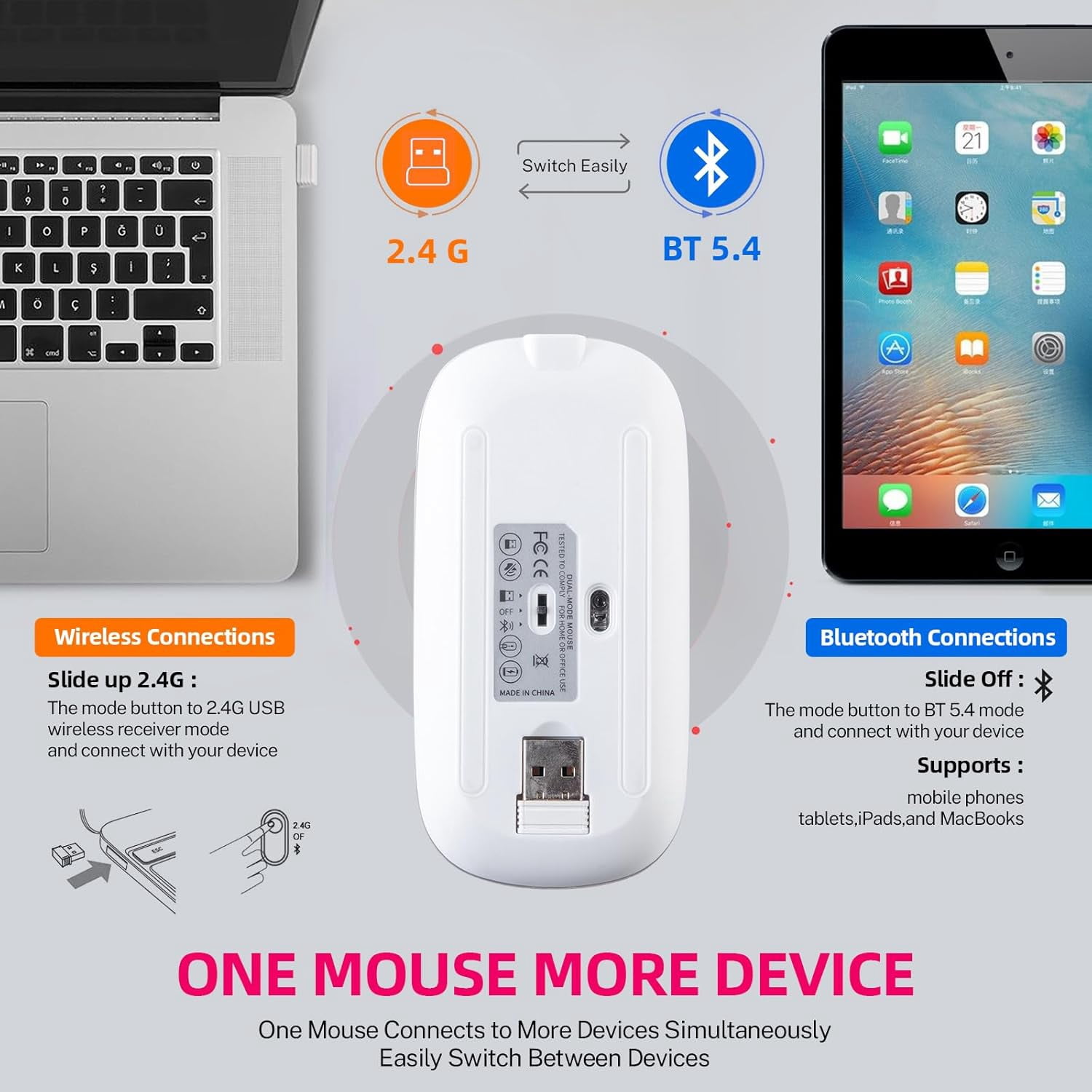 Bling Rhinestone Bluetooth Mouse, 2.4G Rechargeable Wireless Slim Mouse with USB Receiver, Sparkling Glitter Mouse for PC Laptop MacBook, Gift for Women