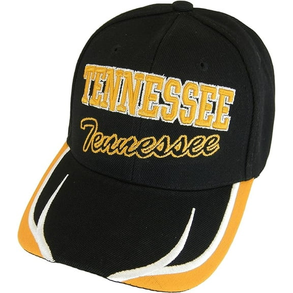 Tennessee Block and Script Lettering Baseball Cap with Embroidered Bill (Black/Orange)
