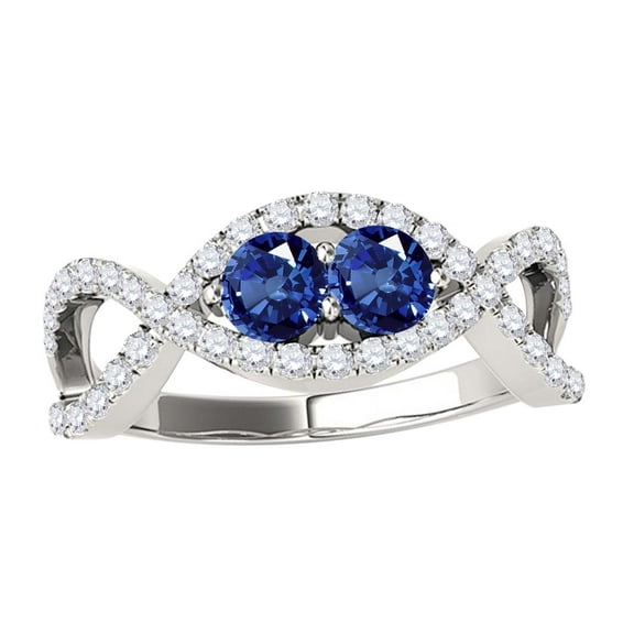 Mauli Jewels Engagement Rings for Women 1.15 Carat Two Stone Sapphire And Diamond Engagement Ring 4 prong14K White Gold
