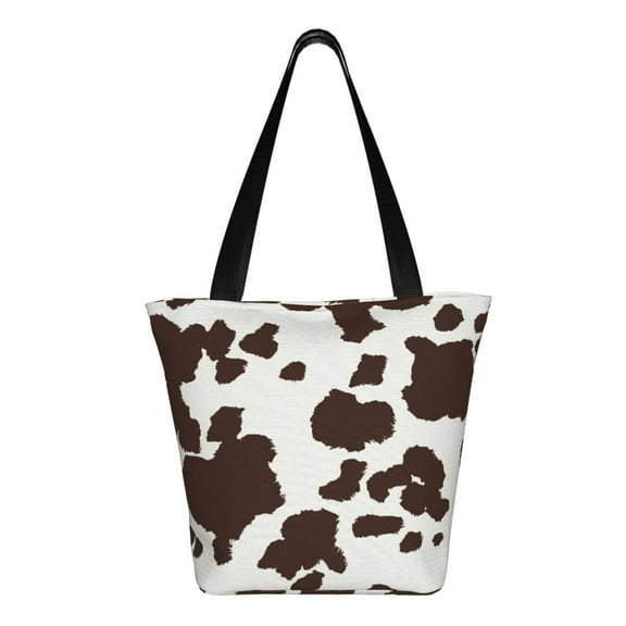 Ratiio Brown Cow Print Shoulder Bag for Women, Polyester Crossbody Purse Lightweight Handbag for Daily Travel and Casual Use
